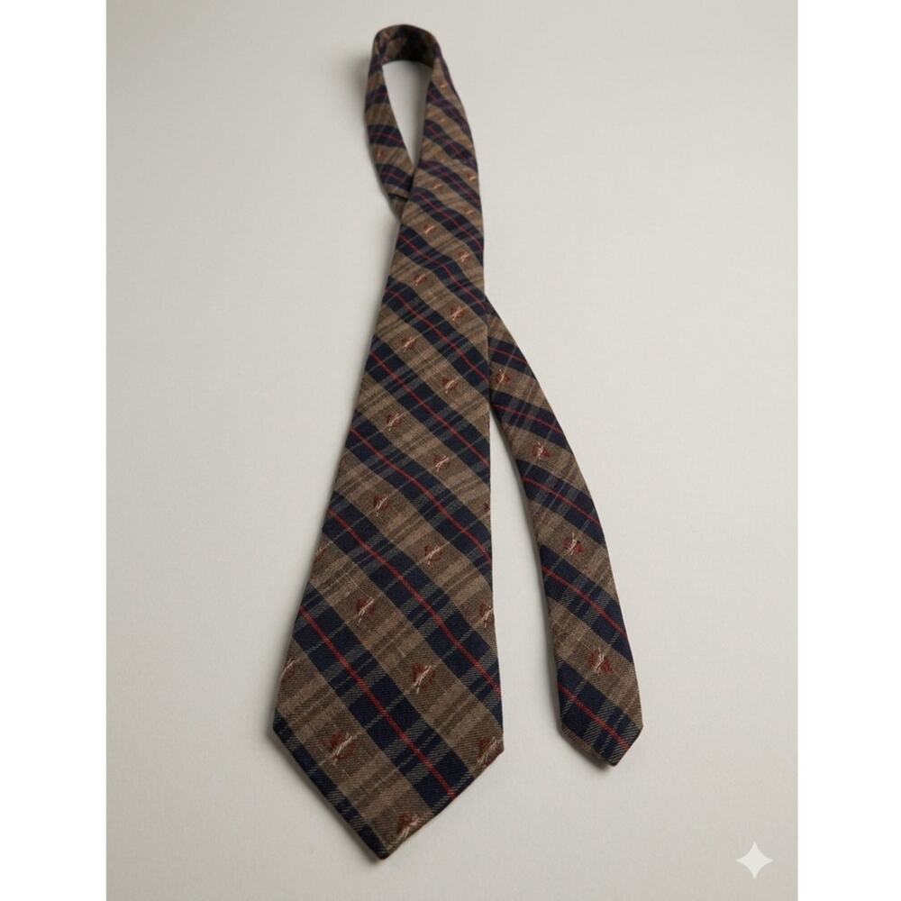 Vintage Kenneth Gordon New Orleans Wool Silk Plaid Thistle Motif Tie Hand Sewn